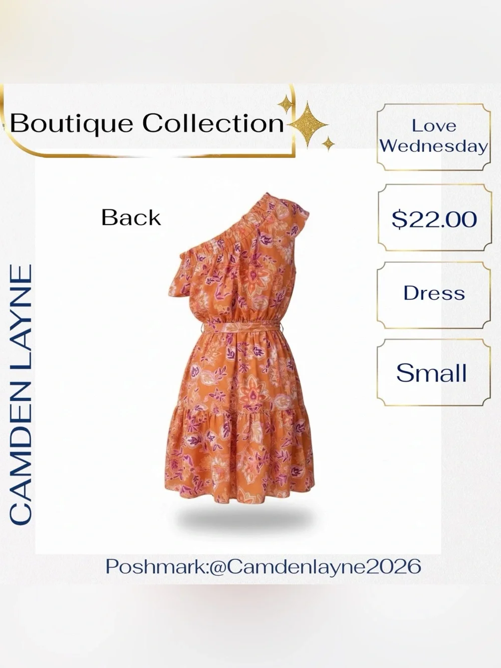 One-Shoulder Orange Floral Mini Dress - Picture 4 of 12
